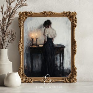 Vintage Gothic Woman, Dark Romantic Portrait Printable, Moody Candlelight Painting, Elegant Victorian Wall Decor, Digital Download 05055