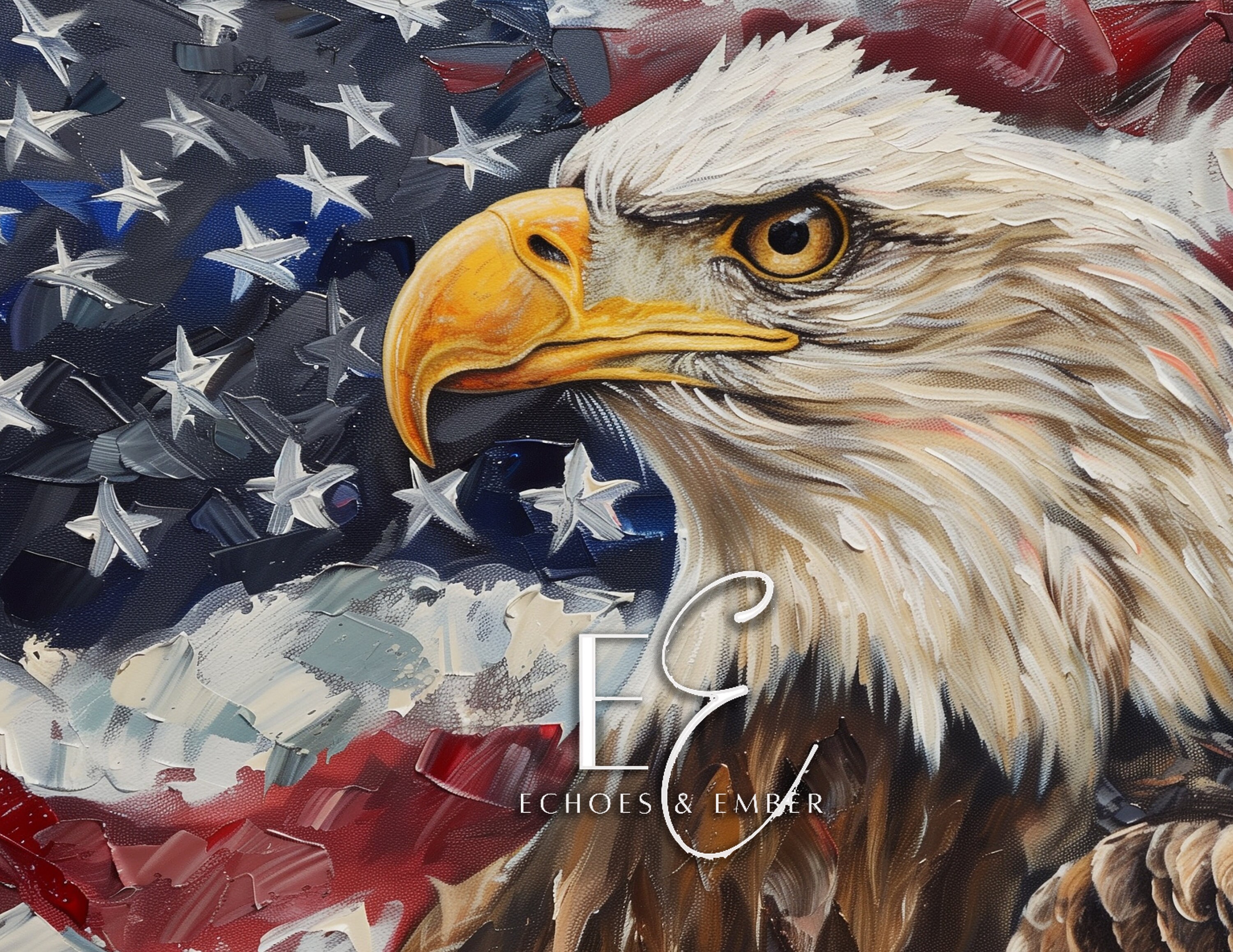 Patriotic American Flag and Bald Eagle Head Independence Day Art for ...