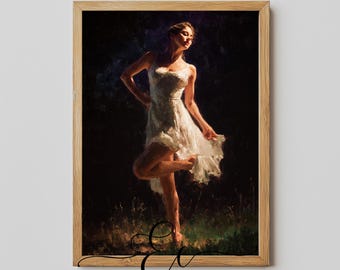 Elegant Dancing Woman Oil Painting Art Print (Digital Download)