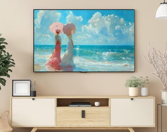 Victorian Women with Umbrellas - Summer Beach Frame TV Art (Digital Download)