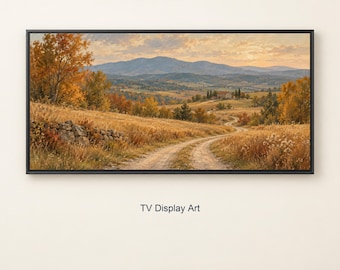 Autumn Country Lane Frame TV Art, Rustic Mountain Landscape Digital Download