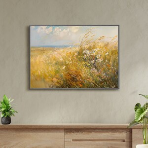 Coastal Wildflower Landscape Print, Printable Vintage Wall Art, Rustic Antique Nature Painting, Digital Download | 236