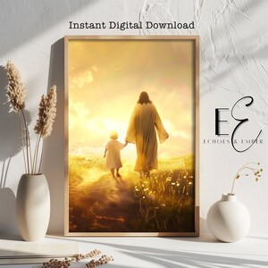 Jesus Walking With Child Art Print: Christian Bible Art (Digital Download)