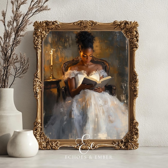 Moody Decor Reading Woman Printable Dark Academia Wall Art Print Digital Download  | 1112
