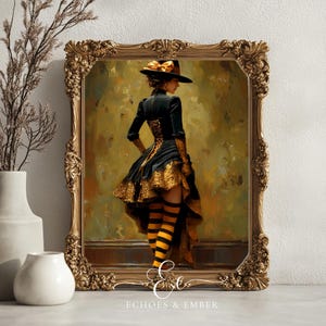 Gothic Witch Art Printable: Elegant Black and Gold Halloween Decor (Digital Download)