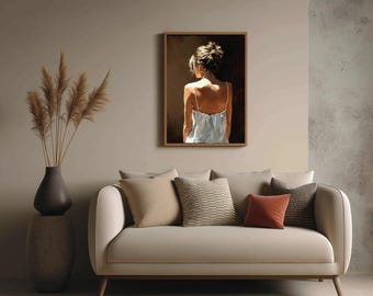 Elegant Woman Portrait Back View Digital Art, Artistic Woman Wall Decor, Bun Hairstyle, Back Lighting, Minimalist Home Decor Nov1025_1