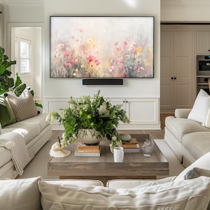 Neutral Wildflower Frame TV Art | Landscape Painting for Digital TV & Farmhouse Decor
