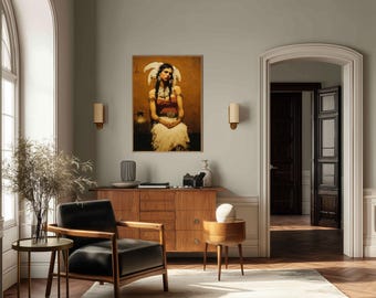 Native American Woman Headdress Art Print – Indigenous Home Decor (Digital Download)