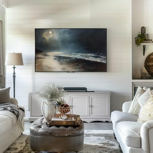 Moody Coastal Landscape Frame TV Art: Night Beach Painting (Digital Download)