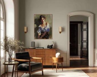 Elegant Woman in Blue Dress Digital Download Art Print - Nov1025_12