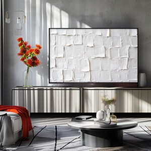 White Plaster Textured Samsung Frame TV Image.