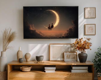 Moonlight Romance: Samsung Frame TV Art, Crescent Moon Couple (Digital Download)