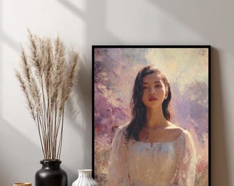 Vintage Portrait Woman in White Blouse Artistic Print - Nov1025_11