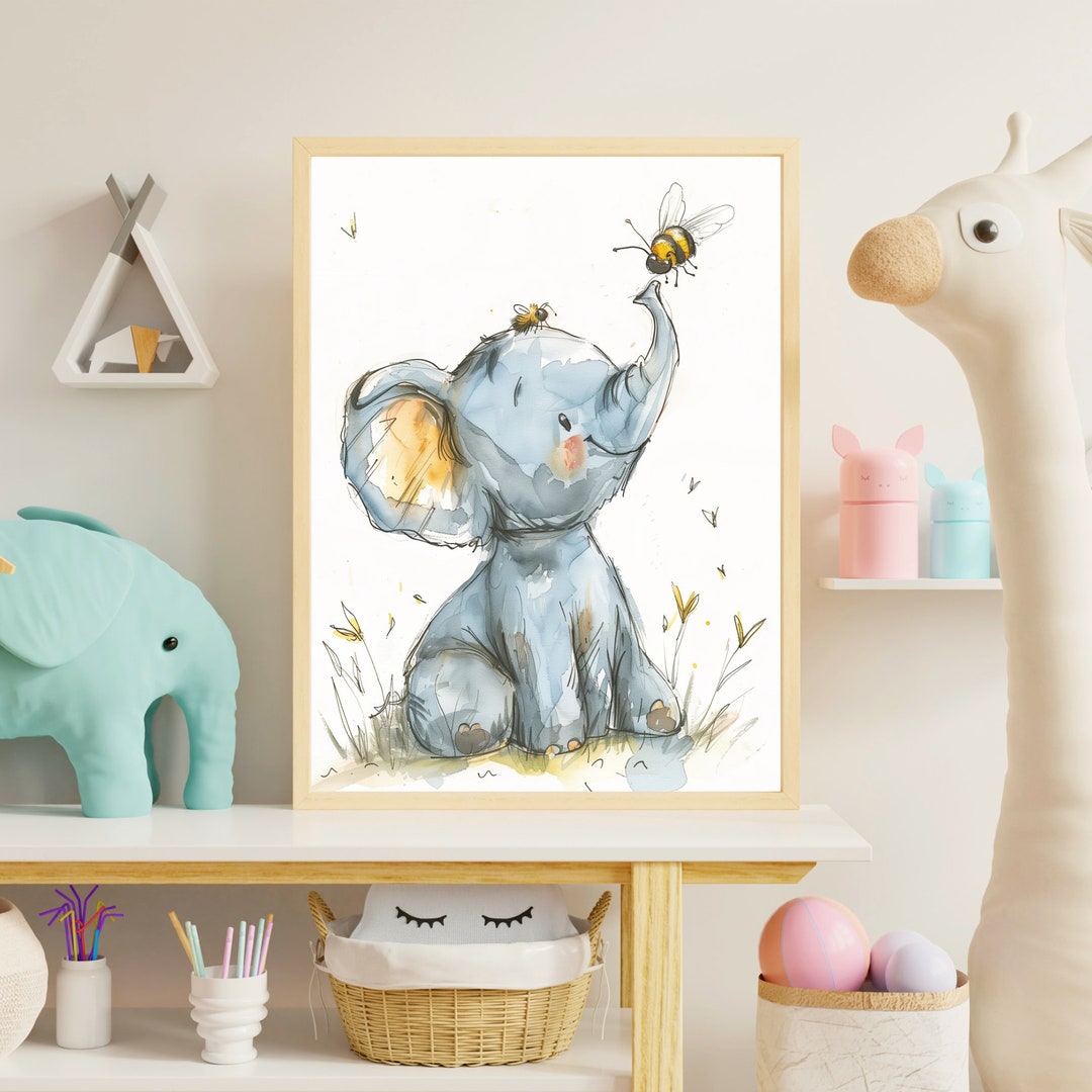 Watercolor Baby Elephant Nursery Print: Whimsical Wall Art (digital ...