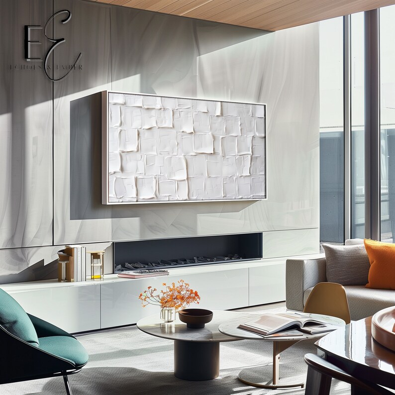 White Plaster Textured Samsung Frame TV Image.