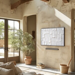 White Plaster Textured Samsung Frame TV Image.