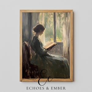 Retrato de mujer leyendo: Arte académico oscuro vintage (descarga digital)