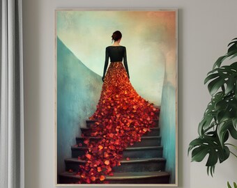 Stampa artistica con abito floreale Dark Academia: Moody Home Decor (download digitale)