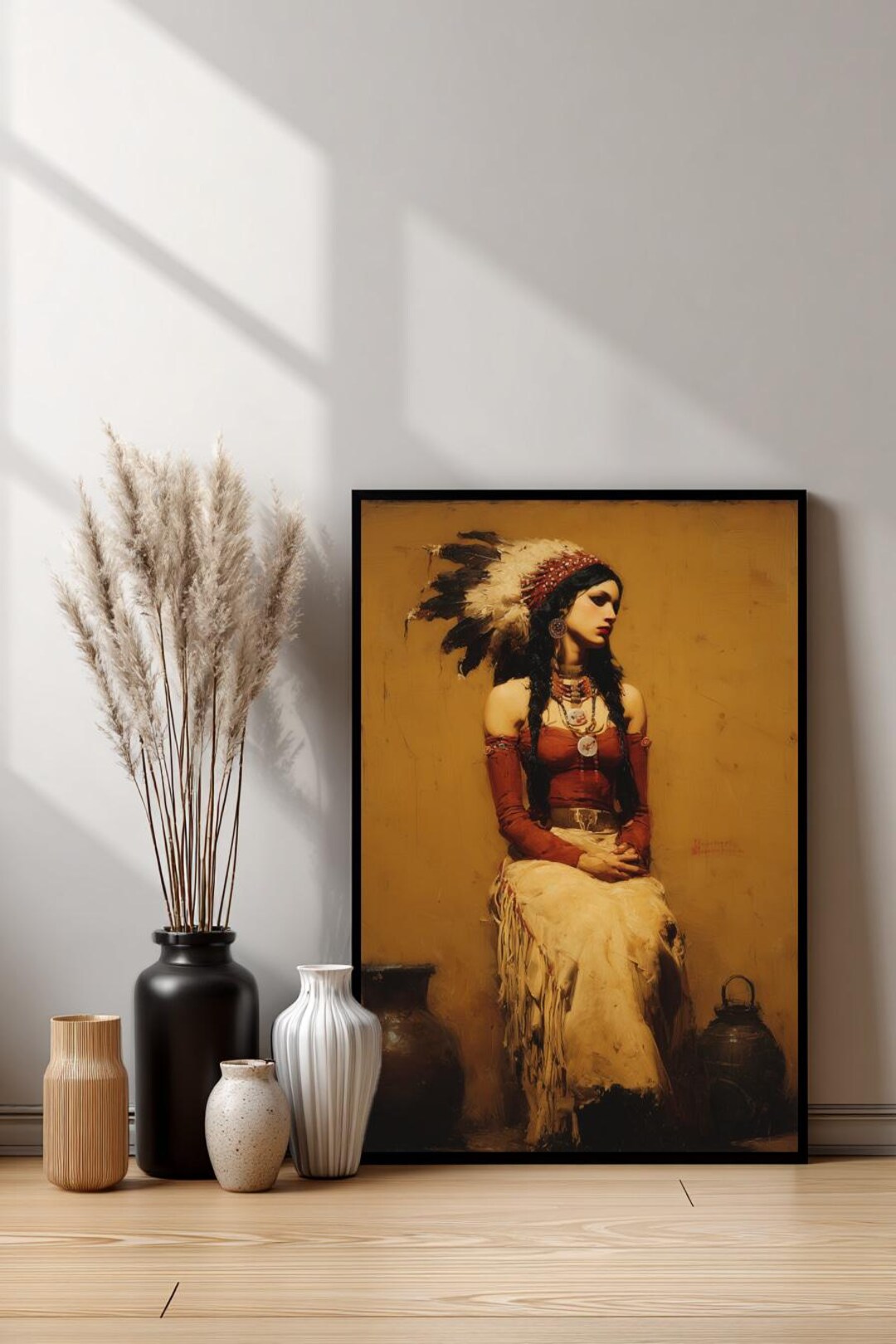 Native American Headdress Woman Painting Art Print (digital Download ...