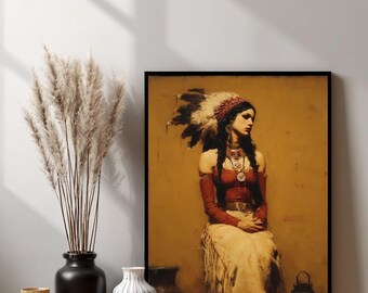 Native American Headdress Woman Painting Art Print (Digital Download)