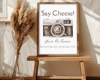 Vintage Camera Security Sign: Shoplifter Deterrent Art (Digital Download)
