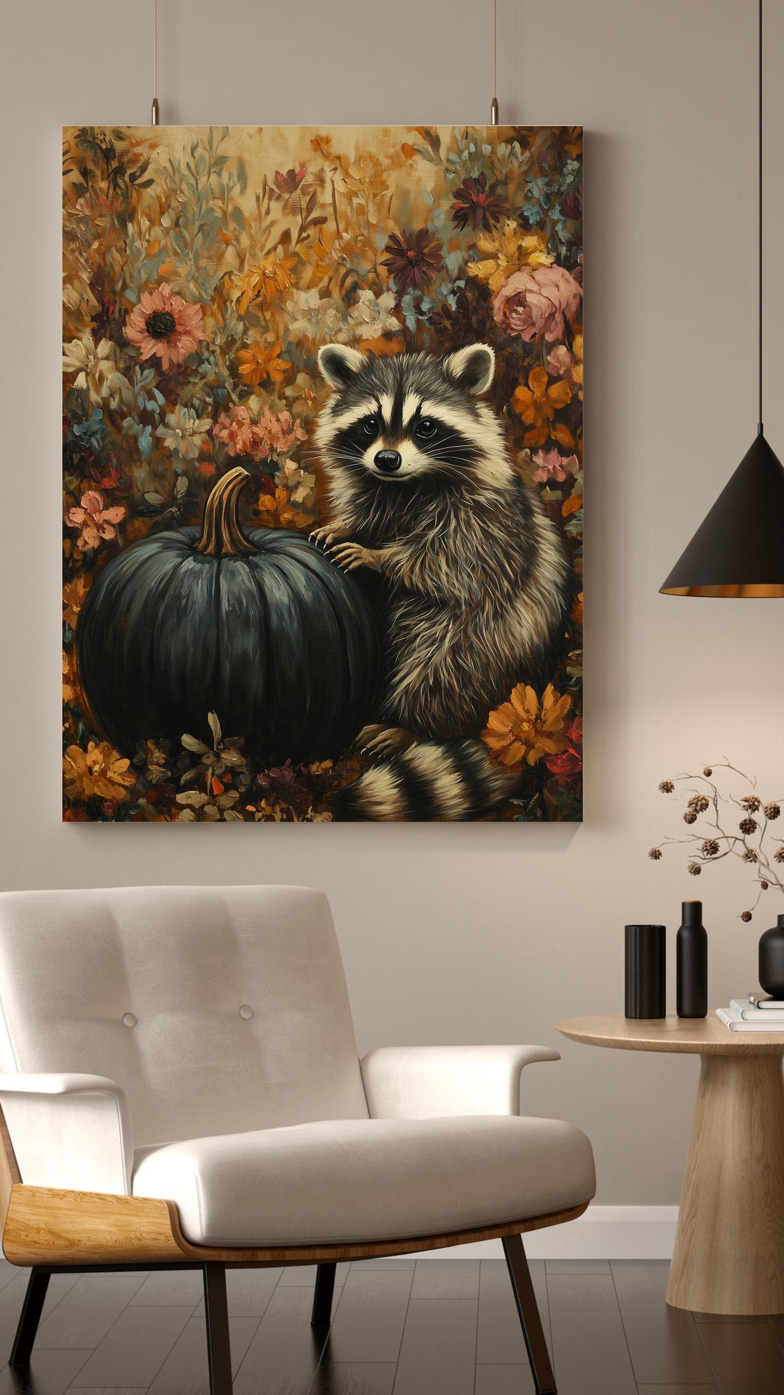 Rustic Raccoon Rustic Fall Painting - Moody Raccoon & Pumpkin Printable | 836 - Etsy