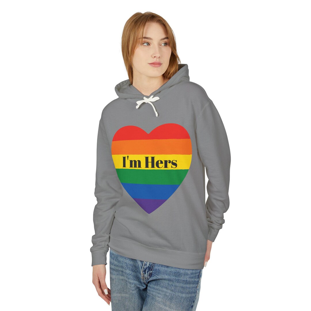 Im Hers Hoodie Lesbian Couple Matching Sweatshirt LGBTQ Rainbow Heart ...