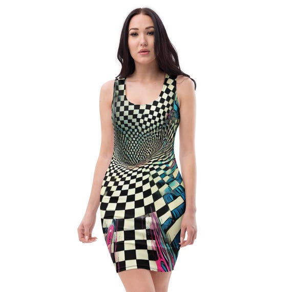 bodycon optical illusion dress Black & White Contrast Stripes | Walking Optical Illusion | Hypnotic Design | Stand Out