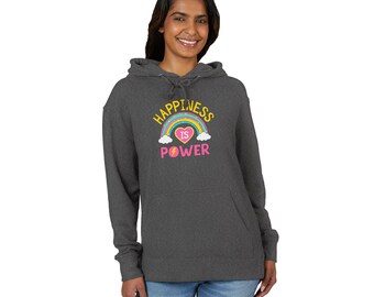 Glück ist Macht Hoodie - Regenbogen Zitat Sweatshirt, Geschenk für psychische Gesundheit, Unisex Fit