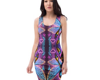 neon long sleeve bodycon dress Long Sleeves Shiny Bodycon Dress In NEON PINK