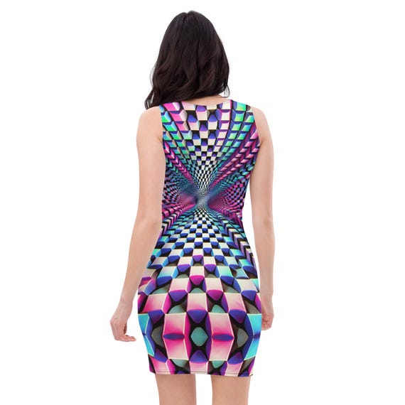 optical illusion bodycon dress Optical Illusion Bodycon Dress - Glitch Rave Mini
