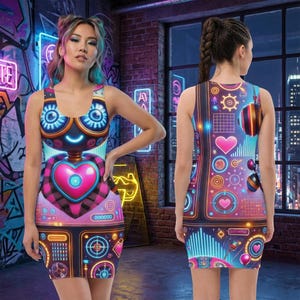 Cyber Rave Cyberpunk Bodycon Rave Dress – Neon Techwear Mini for Festivals, Clubs ...
