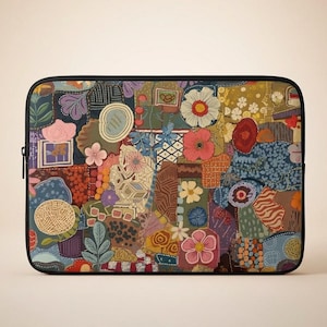 Colorful Laptop Sleeve Floral Design Tech Bag African Pattern Inspired Computer Case Boho Vibe Tablet Accessory Patchwork Design Desk Decor