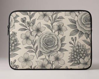 Etui na laptopa, eleganckie, botaniczne, kwiatowe etui na laptopa, vintage, toile, ochronne etui na komputer, stylowa torba na laptopa, estetyczny design, dekoracja biurka