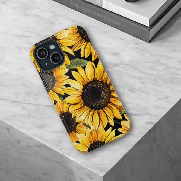 Boho Sunflower MagSafe Phone Case for iPhones 13, 14, 15, Mini, Pro, Plus, Pro Max, ProMax,  Retro Flower Art, Floral Design, Gift for her