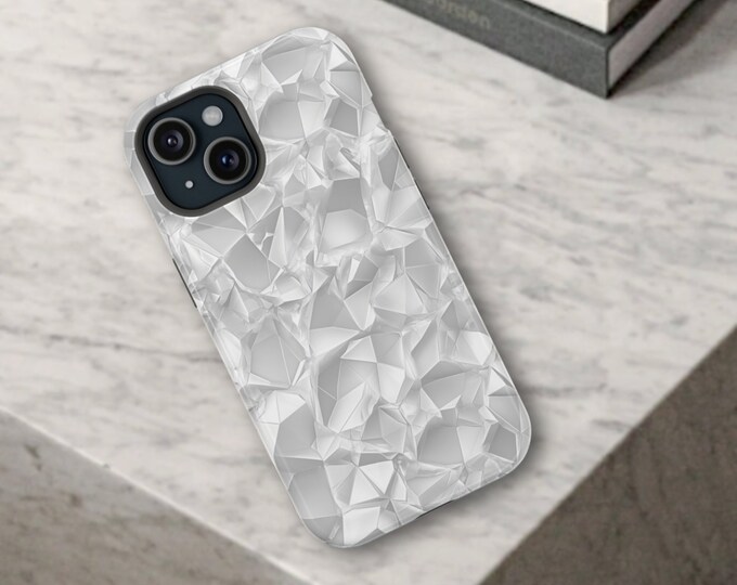 Textured White & Gray Abstract iPhone MagSafe Tough Case for 13, 14, 15, Mini, Plus, Pro, Pro Max, ProMax, Monochrome pattern, 3D Gift For