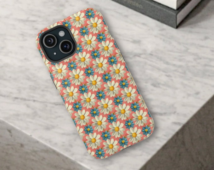 Daisy Pattern iPhone Magsafe Case, for iPhone 13, 14, 15, Plus, Pro, Pro Max, Promax, Flowers, Cute Gift For,  Floral, Pink, White, Blue,