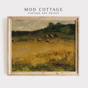 Farmhouse art print, oil painting print, vintage oil painting, vintage downloadable art, cottagecore, vintage landscape art