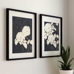 Japanese floral prints | Japandi decor | botanical art set | printable Japanese art | set of two prints | Asian decor | downloadable art