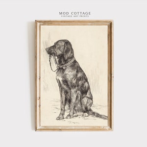 Black labrador art print | antique dog sketch | Black lab printable | Farmhouse painting | Vintage dog painting | Printable art
