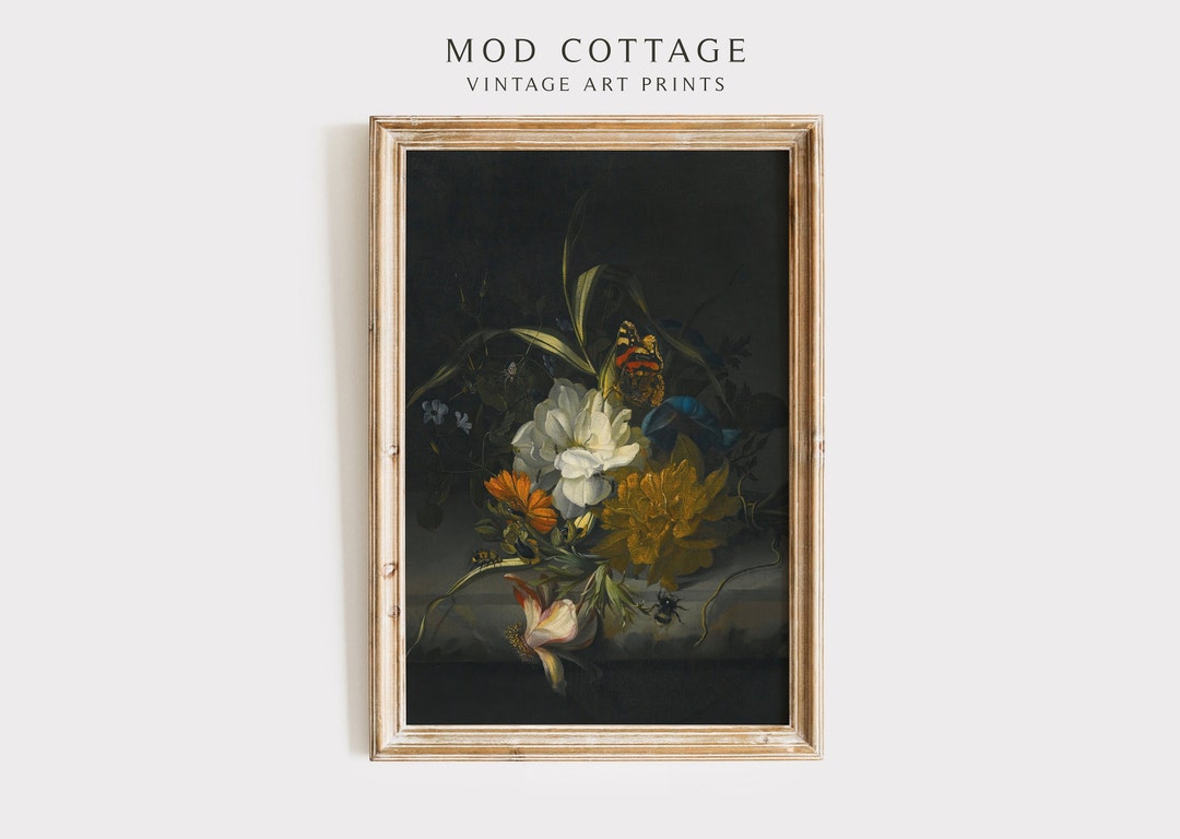 Moody Floral Oil Painting: Vintage Cottagecore Art Print (digital ...