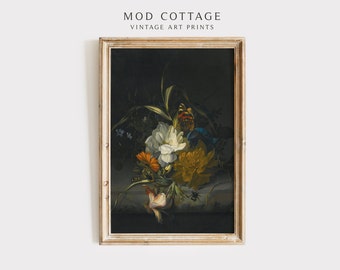 Moody Floral Oil Painting: Vintage Cottagecore Art Print (Digital Download)