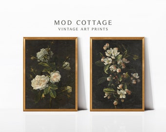 Dark Floral Print Set | Vintage Botanical Wall Art (Digital Download)