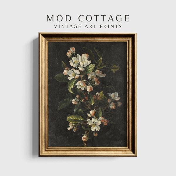 Dark botanical print | dark academia print | moody floral print | vintage floral wall art | antique painting | downloadable flower art