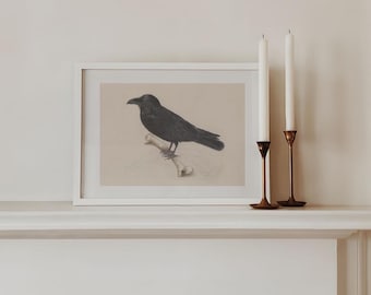 Vintage Raven Print: Printable Halloween art, Dark Academia Gothic Decor (Digital Download)