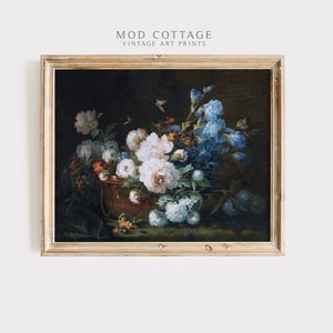 Moody floral print in dark botanical style, downloadable wall art, vintage printable flower oil painting, farmhouse or dark cottagecore art