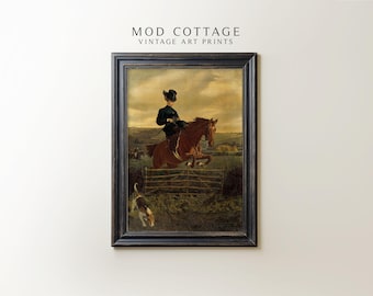 Equestrian Art Print: Vintage Horsewoman, English Hunting Scene (Downloadable)