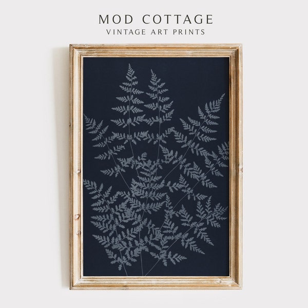 Dark botanical print | indigo fern art print | dark blue fern wall art | downloadable art