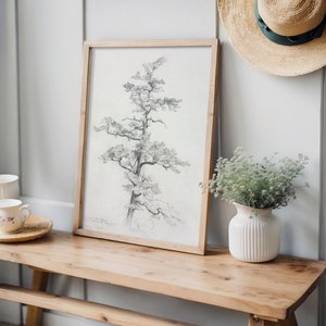 Tree sketch print | neutral wall art | pine tree print | rustic farmhouse decor | vintage printable art | wall gallery | downloadable art