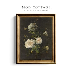 Arte de la Rosa Blanca de Dark Academia: Impresión floral vintage melancólica (descargable)